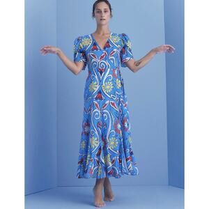 NWT De Loreta size large Izula dress in Roco Celeste print with defect